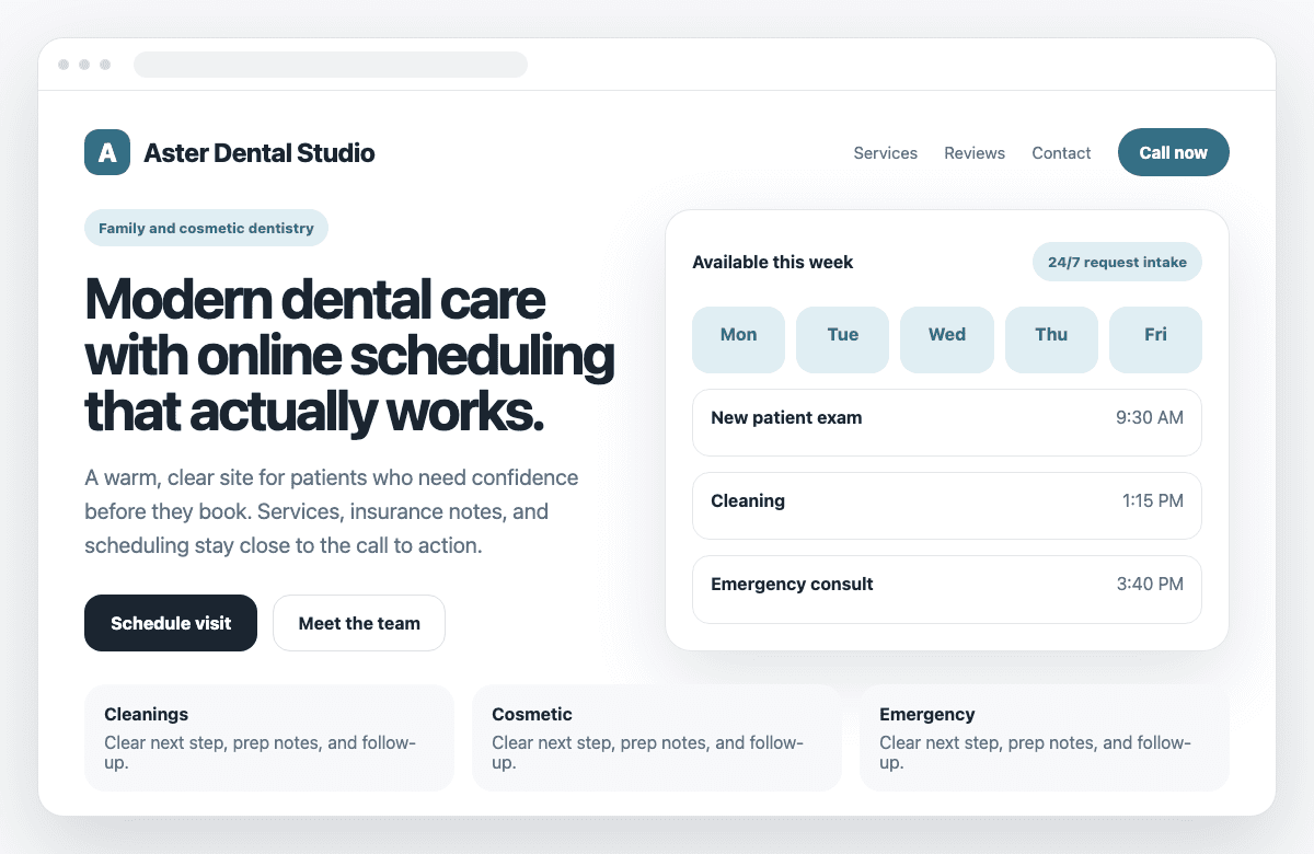Aster Dental Studio sample website preview