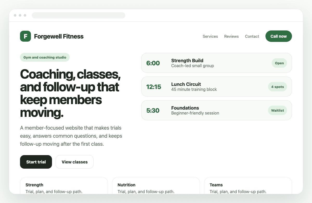 Forgewell Fitness sample website preview