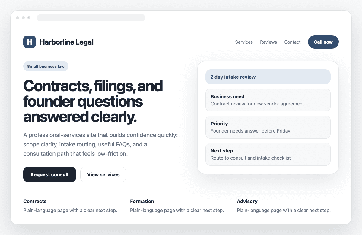Harborline Legal sample website preview