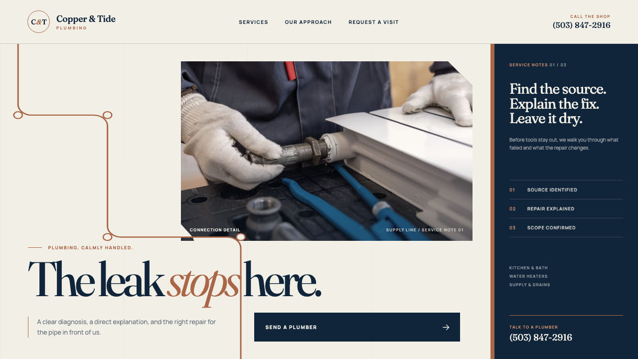 Copper & Tide website displayed on a desktop monitor