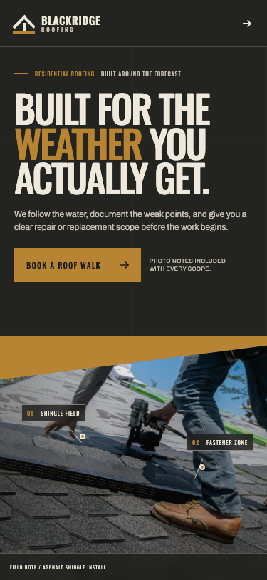 Blackridge Roofing website displayed on a tablet