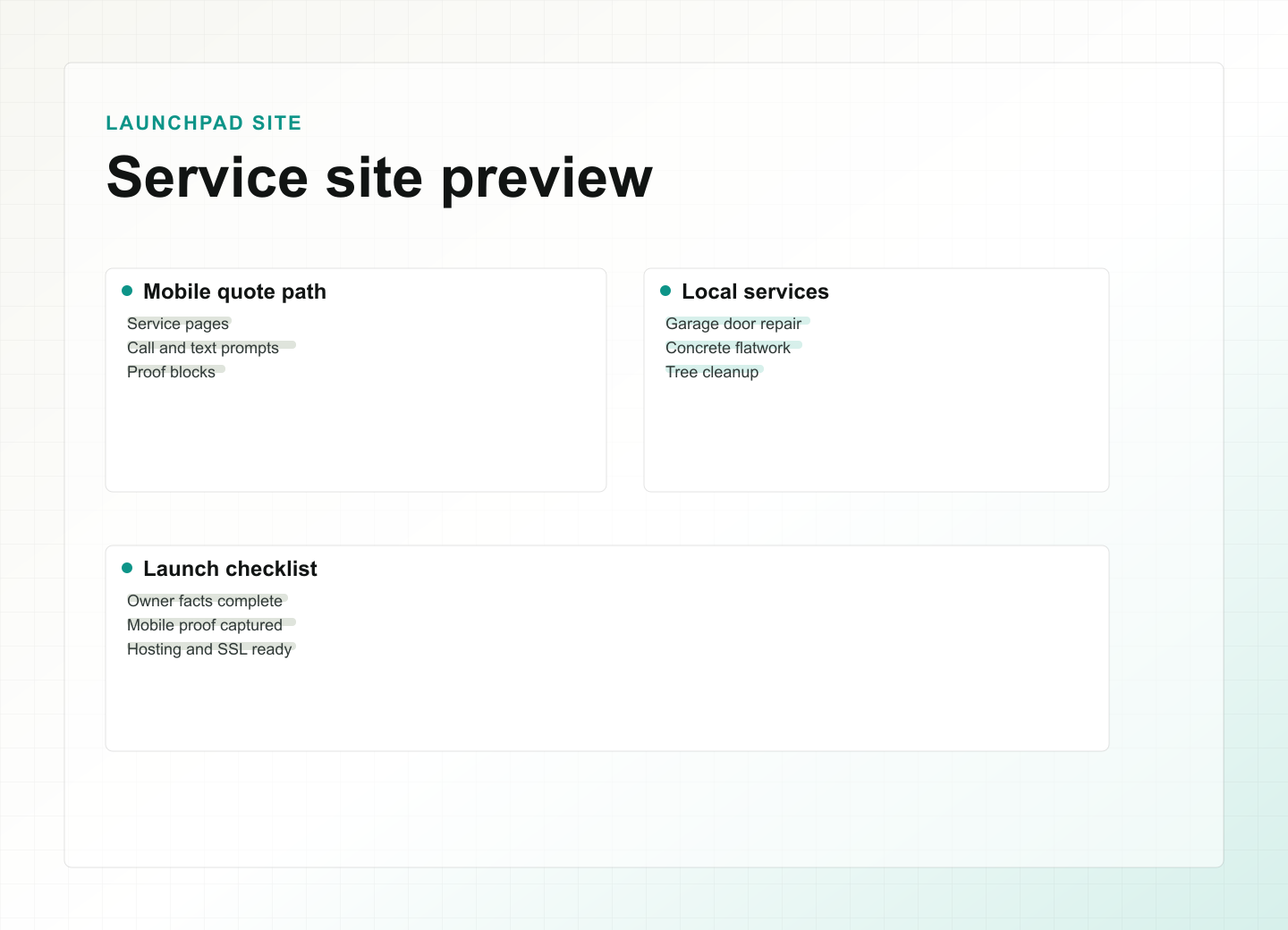 Moblank website product preview with service blocks and quote prompts